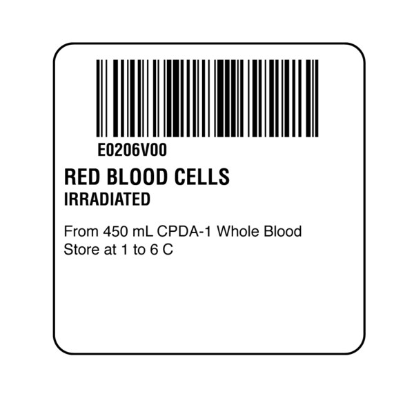 Nevs ISBT 128 Red Blood Cells Irradiated 2" x 2" BBC-0206 - main